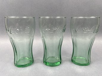 3 Vintage 4.5 Inch Coca-cola Green Glasses.