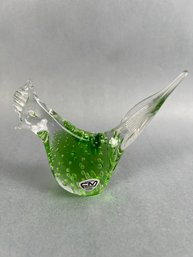 FM Konstglas Ronneby Sweden Green Bubble Glass Chicken.