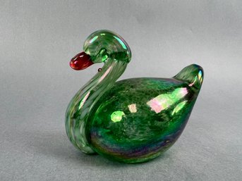 Iridescent Hand Blown Swan.