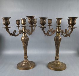 Pair Of Large Solid Brass 5 Light Candelabras