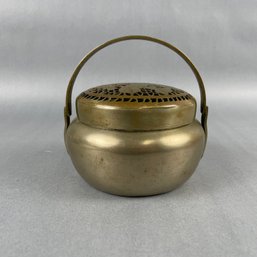 Vintage Chinese Brass Pierced Floral Motif Cover Hand Warmer