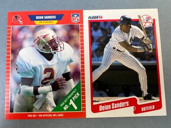 2 Deon Sanders Rookie Cards Baseball And Football.