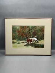 Grazing Cattle Original Watercolor, Artist Signed