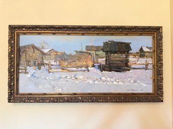 Vintage  Winter Landscape Scene In Russia, Oil On Canvas Signed By Vladimir Pentiukh