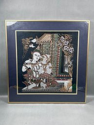 Vintage Framed Thai Silk Painting