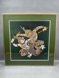 Vintage Framed Thai Silk Painting