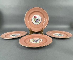 Set Of 4 Vintage Coral Floral Salad Plates - 8 Inch