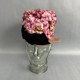 Vintage Ladies Hat With Pink Faux Flowers By Wherrie  Terrell
