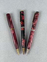Vintage Red Pearl Mechanical Pencils - 2 Waltham, 1 Parker