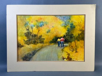 Original Watercolor By Sue Corning Autumn Stroll.