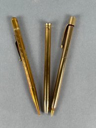 3 Vintage Gold Finish Mechanical Pencils: Weaver, Fyne Point & Unmarked