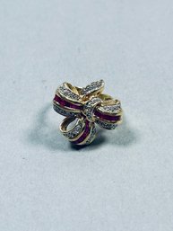 14K Yellow Gold Ruby And Diamond Bow Ring - Sz. 7.25