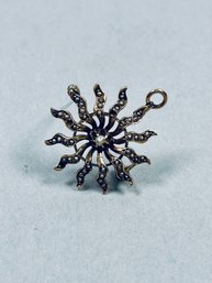 Antique 10K Gold And Seed Pearl Sunburst Convertible Pendant/Pin