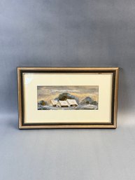 Original Watercolor Painting Depicting A Rustic Landscape Scene