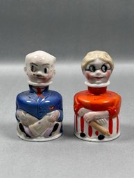 Antique Carter's Figural Ink Bottles: German Ma And Pa Inkwells