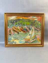 Original Abstract Art Of Sailboats On Board-Kurt Volkert