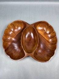 Vintage Monkey Pod Wood Leaf-shaped Divided Serving Dish