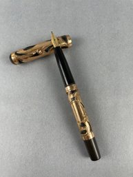 Vintage Gold Finish Overlay Fountain Pen - 14k Nib