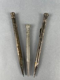 Lot Of 3 Vintage Silver Finish Mechanical Pencils