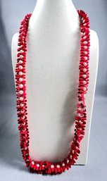 Red Material And Faux Pearl Necklace