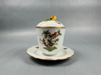 Rothschild Bird By Herend Jam/Jelly & Lid With Attached Underplate & Spoon #372