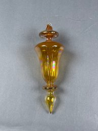 Amber Irridesent Handblown Art Glass Ornament