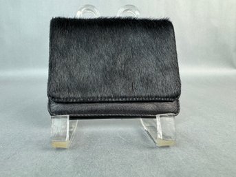 Ladies Small Black Wallet With Faux Animal Hair
