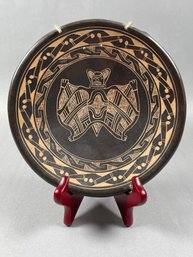 Terra Cotta Glazed Plate Bat Design - Signed