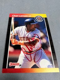 Autographed 1989 Donruss Chet Lemon Football Card.