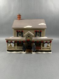 O'Well Christmas Villiage House With Garland On Porch  LE
