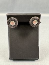 AK Stamped Silver Tone Pierced Earrings