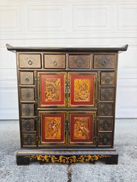 Large Black Asian Side Table With 14 Drawers