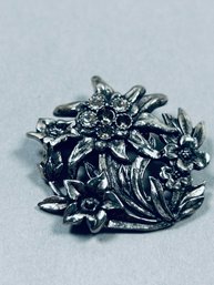 Floral Brooch Missing Rhinestones