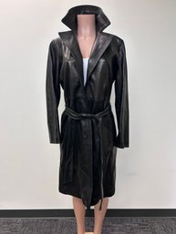 Ellen Tracy Long Black Leather Coat - Sz S