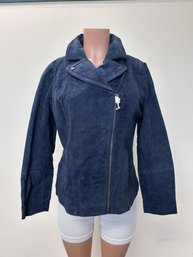 Isaac Mizrahi Live Blue Suede Leather Jacket - S