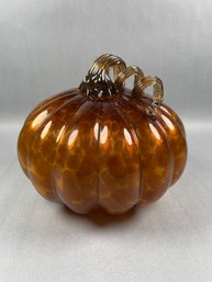 Gold And Brown Hand Blown Glass Pumpkin