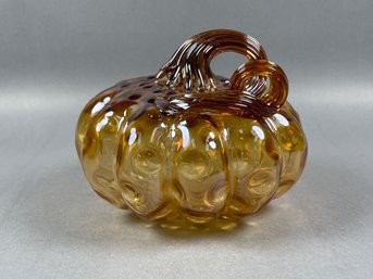 Amber Hand Blown Glass Pumpkin