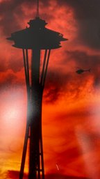 Photograph Space Needle With Helicopter