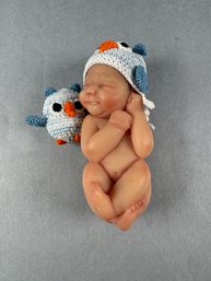 Reborn Baby Doll With Crocheted Cap And Owl