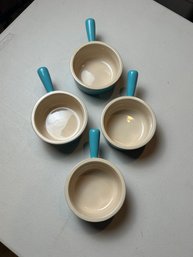 Le Creuset Caribbean Set Of 4 Stoneware Handled Soup Bowls/french Onion Soup Bowls
