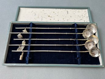 Vintage Set Of 5 Sterling Ice Tea Spoons W/Charms