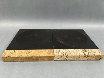 Pair Of Vintage Harpswell House Stone And Wood Ashtrays.