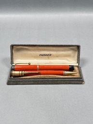 Vintage Parker Duofold Fountain Pen And Mechanical Pencil Set