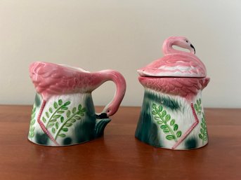 1982 Sarsaparilla Deco Design Flamingo Creamer And Sugar