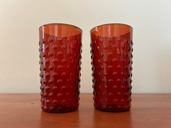 Vintage Ruby Red Hobnail Tumblers