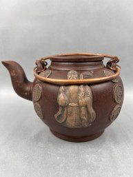 Vintage Chinese Yixing Purple Clay Carved Teapot.