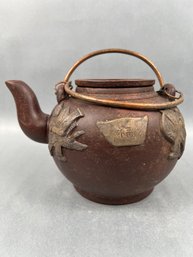 Vintage Chinese Yixing Purple Clay Carved Teapot.