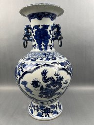 Large Vintage Chinese Porcelain With Ears.