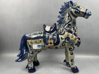 Vintage Chinese Porcelain Qing Hua Jin Zhan Ma Horse.