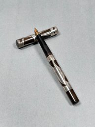 Waterman's Ideal Fountain Pen Featuring A Sterling Silver Overlay On A Black Hard Rubber Body